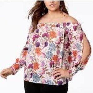 INC Womens Blouse 3X Floral Spring Feminine Long‎ Sleeves Boat Neck Pink Boho